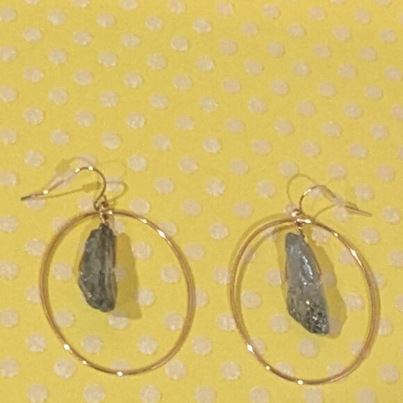 Smoky Quartz Gold Oval Hoop Earrings - Pre Owned Like New - Picture 2 of 3